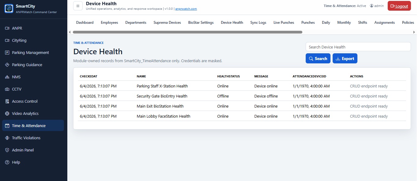 Time & Attendance Device Health screenshot